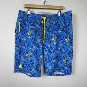 Stio Men's Floral Board Shorts Blue Yellow Size 38 Quick Dry‎ Resort Swim